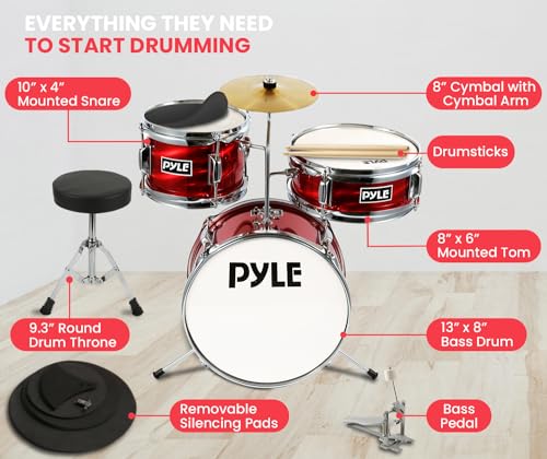 3 Piece Kids Drum Set with Bass Drum, Snare, Tom, Cymbal, Throne, Drumsticks B891