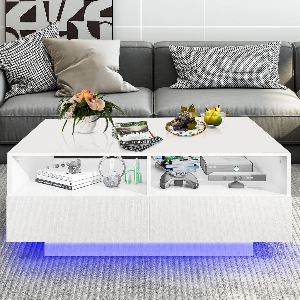 Black LED Coffee Table with 4 Drawers B678910