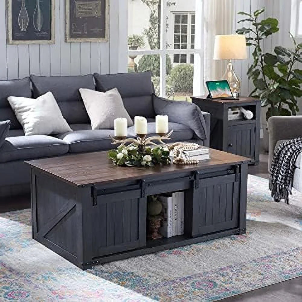 48” Lift Top Coffee Table with Sliding Barn Door Brown H17685