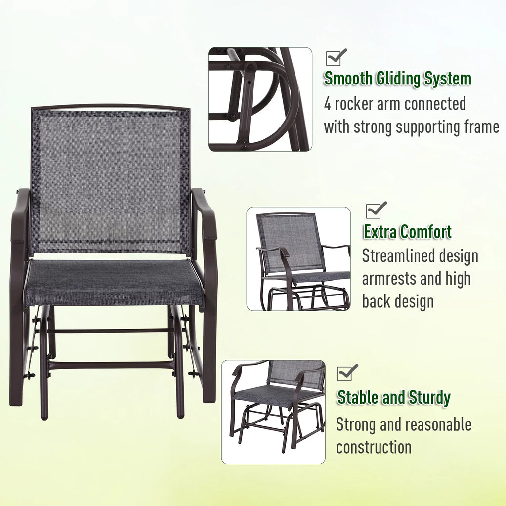 3 Pc Sling Fabric Rocking Glider Chair with Table Set Gray I19708