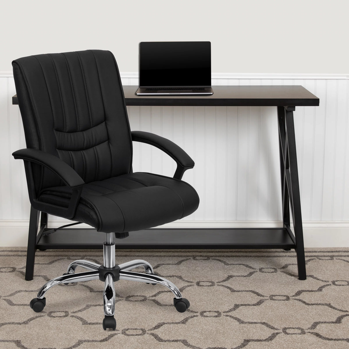 Black LeatherSoft Swivel Office Chair with Arms N456