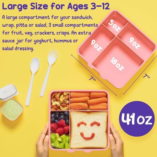 Kids Bento Snack Lunch Box with 4 Compartment, Insulated Lunch Bag, Stainless Steel Vacuum Thermos Food Jar, Ice Pack, Utensils Set G587858