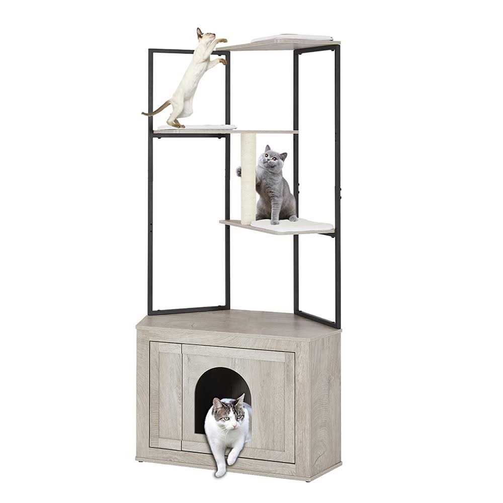 Corner Box Enclosure with Cat Tree Tower Cat Litter V580626