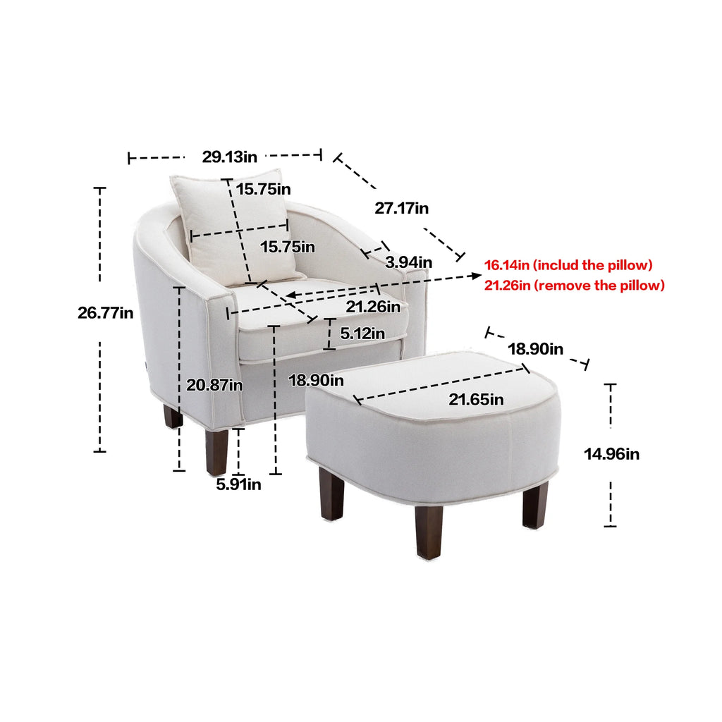 Beige Linen Upholstered Accent Chair with Ottoman L7246
