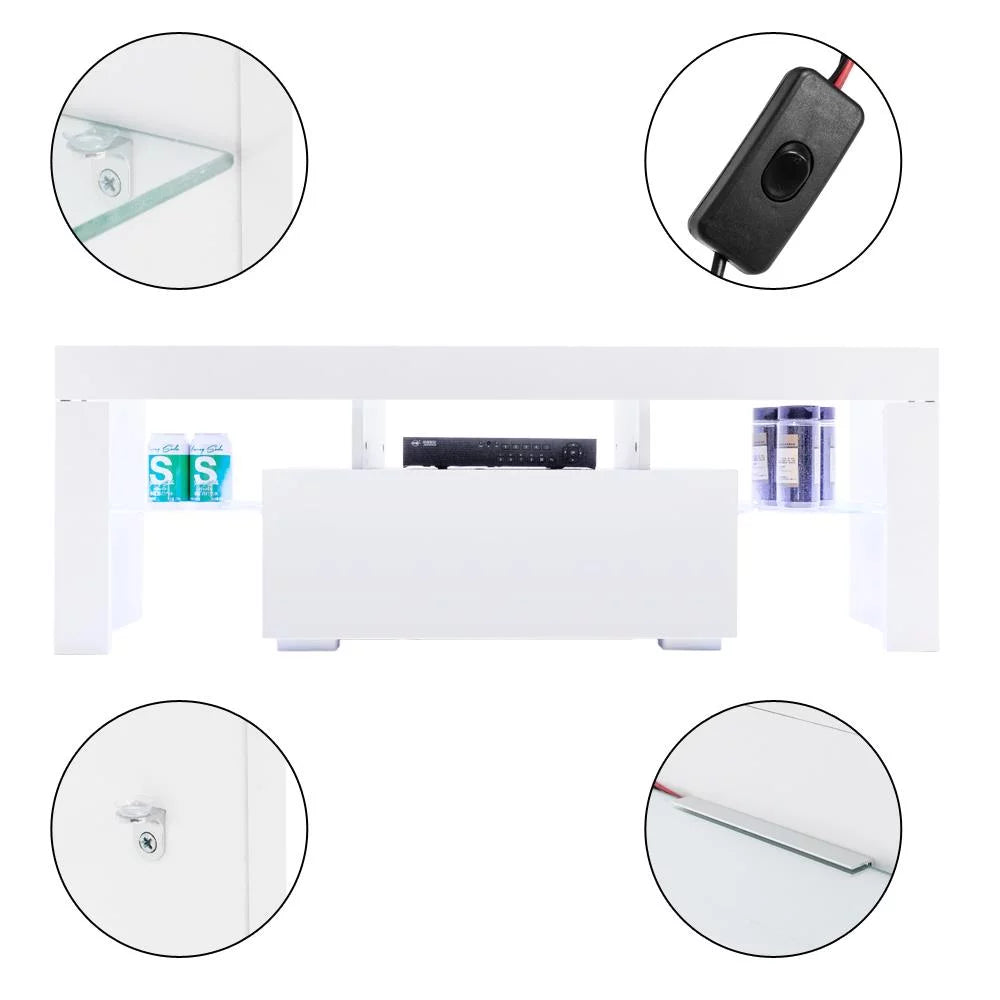 White High Gloss TV Stand with LED Shelf and Drawers D619
