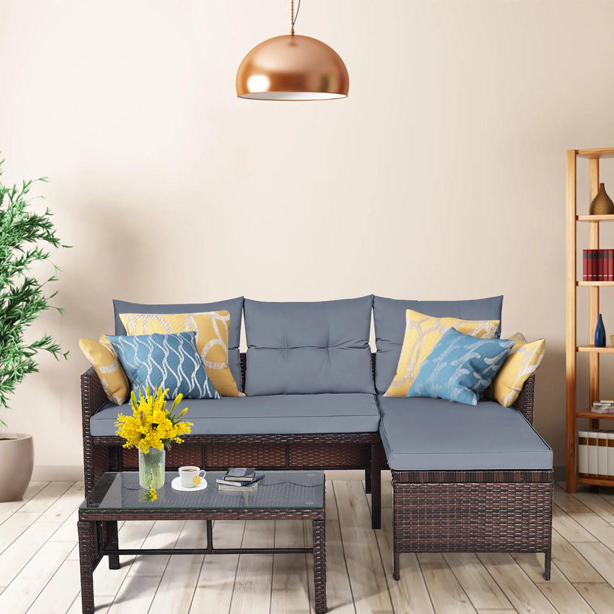 3 Pc Wicker Rattan Patio Sofa Set B73481
