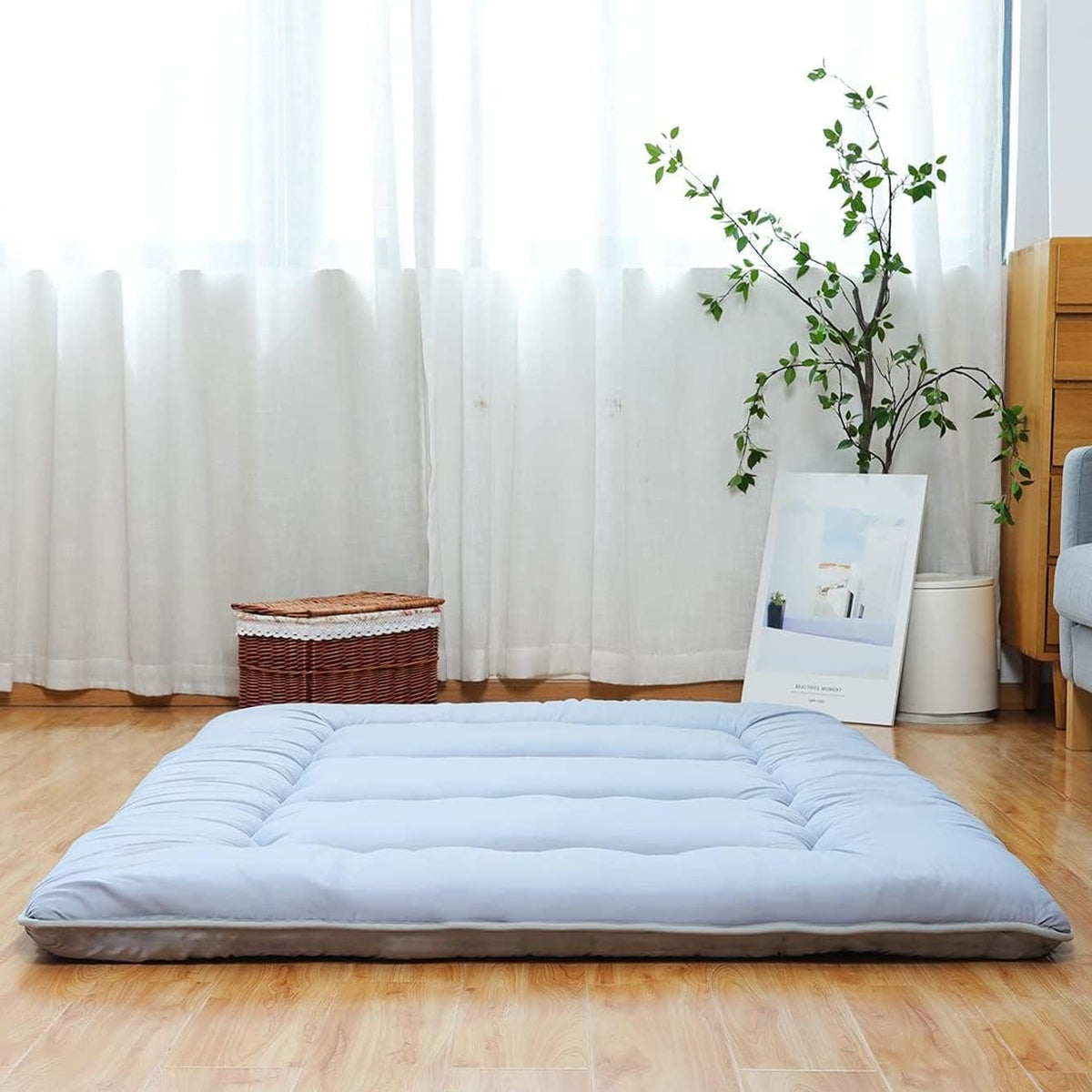 Japanese Floor Mattress Foldable Roll Up Tatami Mat with Washable Cover B7089