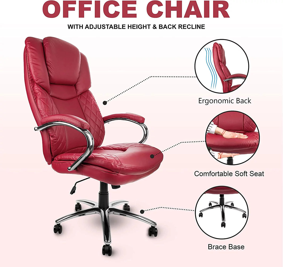 Big and Tall Red PU Leather Executive Office Chair 400lbs M3162