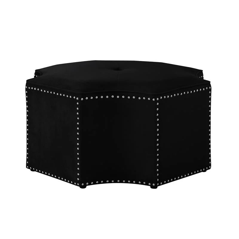 Black Velvet Upholstered Cocktail Ottoman B407