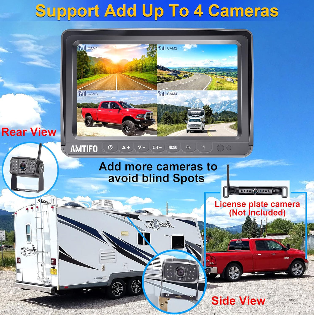 Wireless Backup Camera HD 1080P 2 Rear View Cameras 7 Inch DVR Monitor System C65685