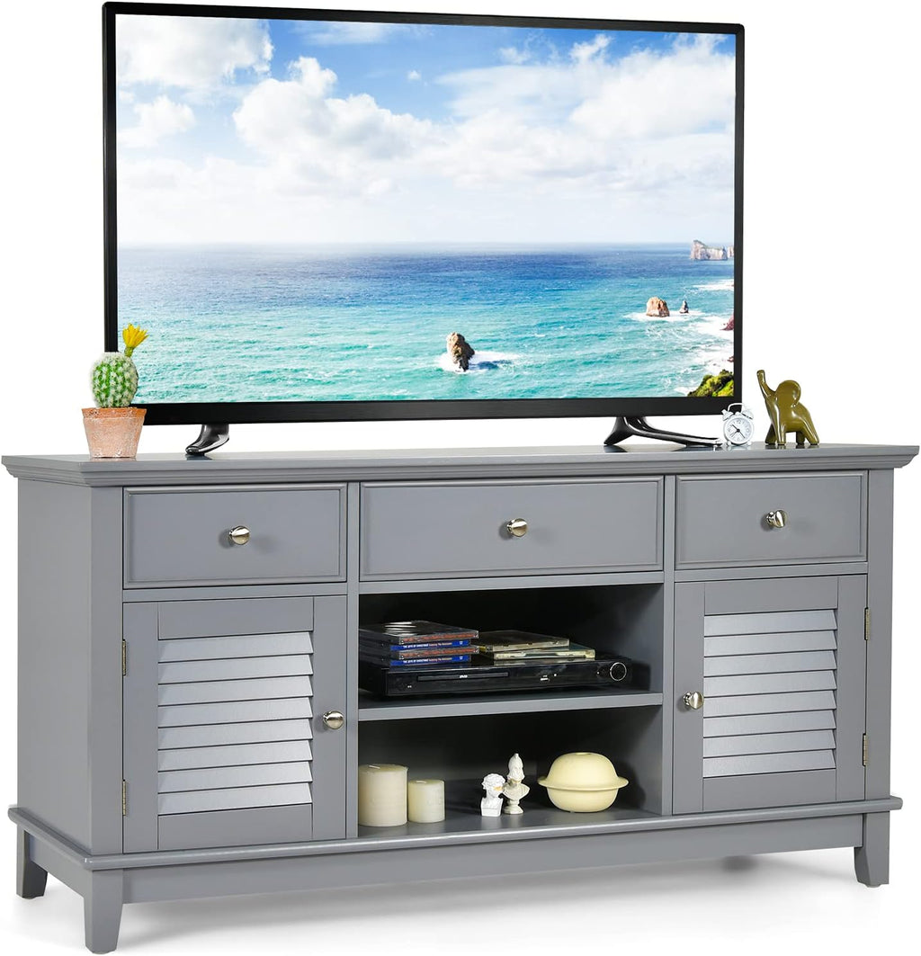 Brown Wood TV Stand with 3 Drawers and 2 Shutter Door Cabinets M59988