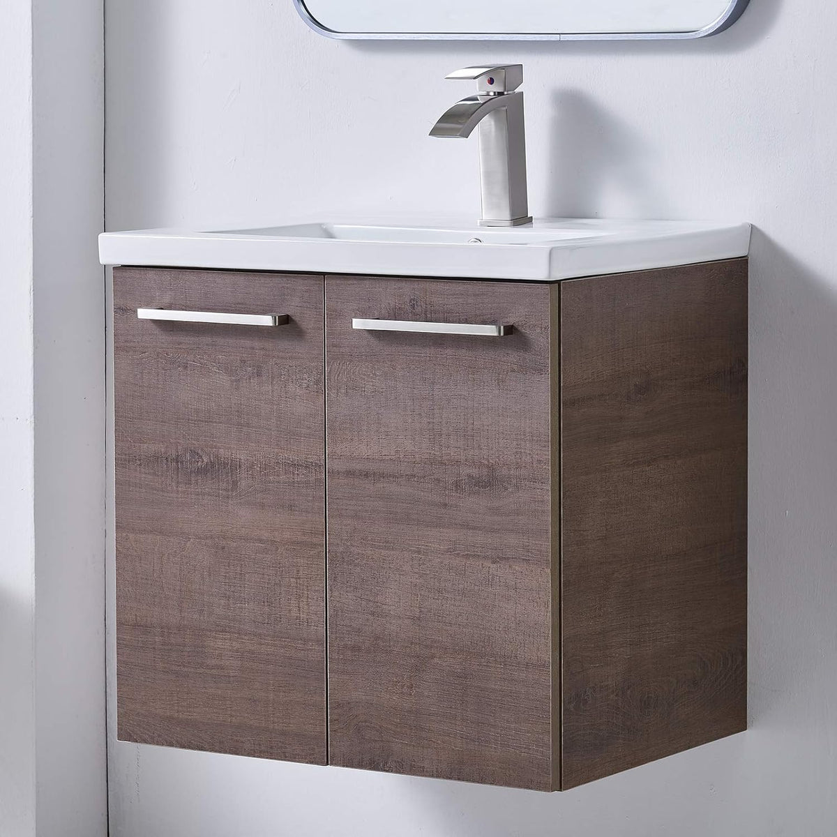 Brown 24” Wall-Mounted Bathroom Vanity with Ceramic Sink X532241
