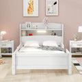 White Twin Size Wood Platform Bed with Storage Headboard and Guardrail E398560