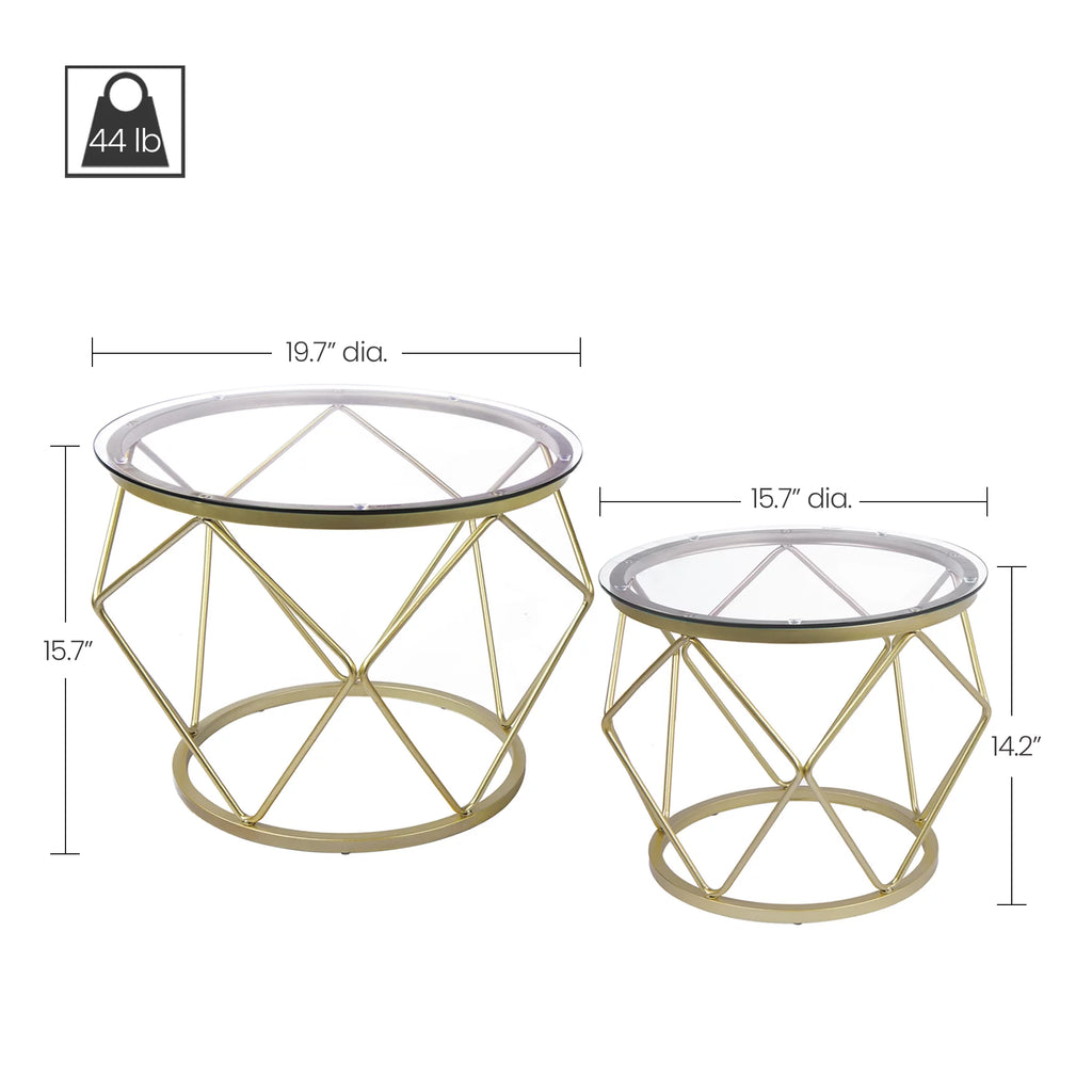 Round Coffee Table Set of 2 with Tempered Glass Top C269