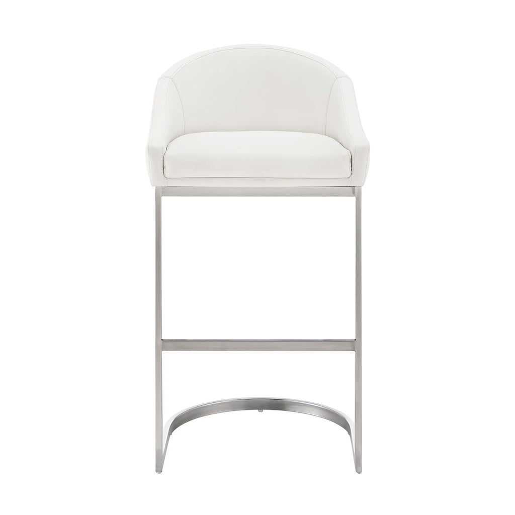 28 Inch White Faux Leather Metal Bar Stool C460