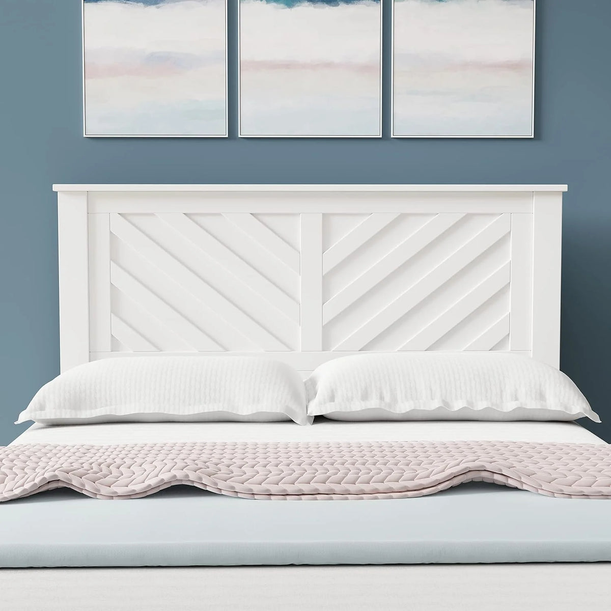 White Wood Panel Full Size Headboard D60378