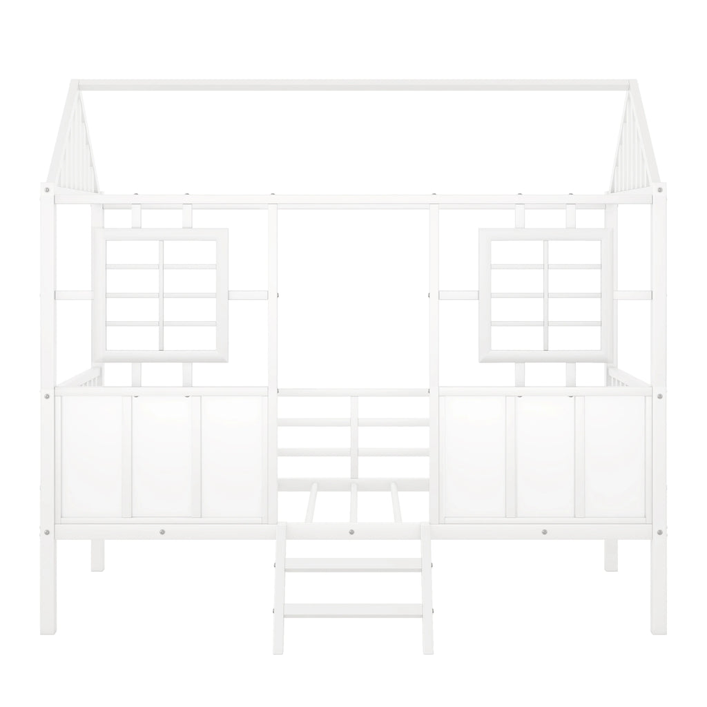 White Metal Twin Low Loft Bed with House-Shaped Roof and Window Z4800