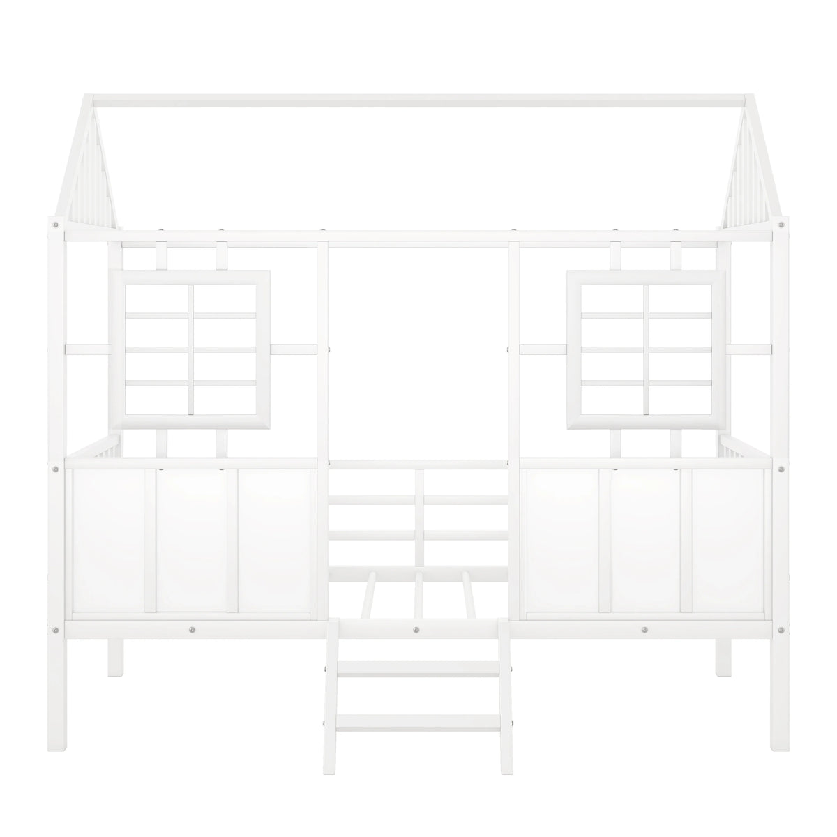 White Metal Twin Low Loft Bed with House-Shaped Roof and Window Z4800
