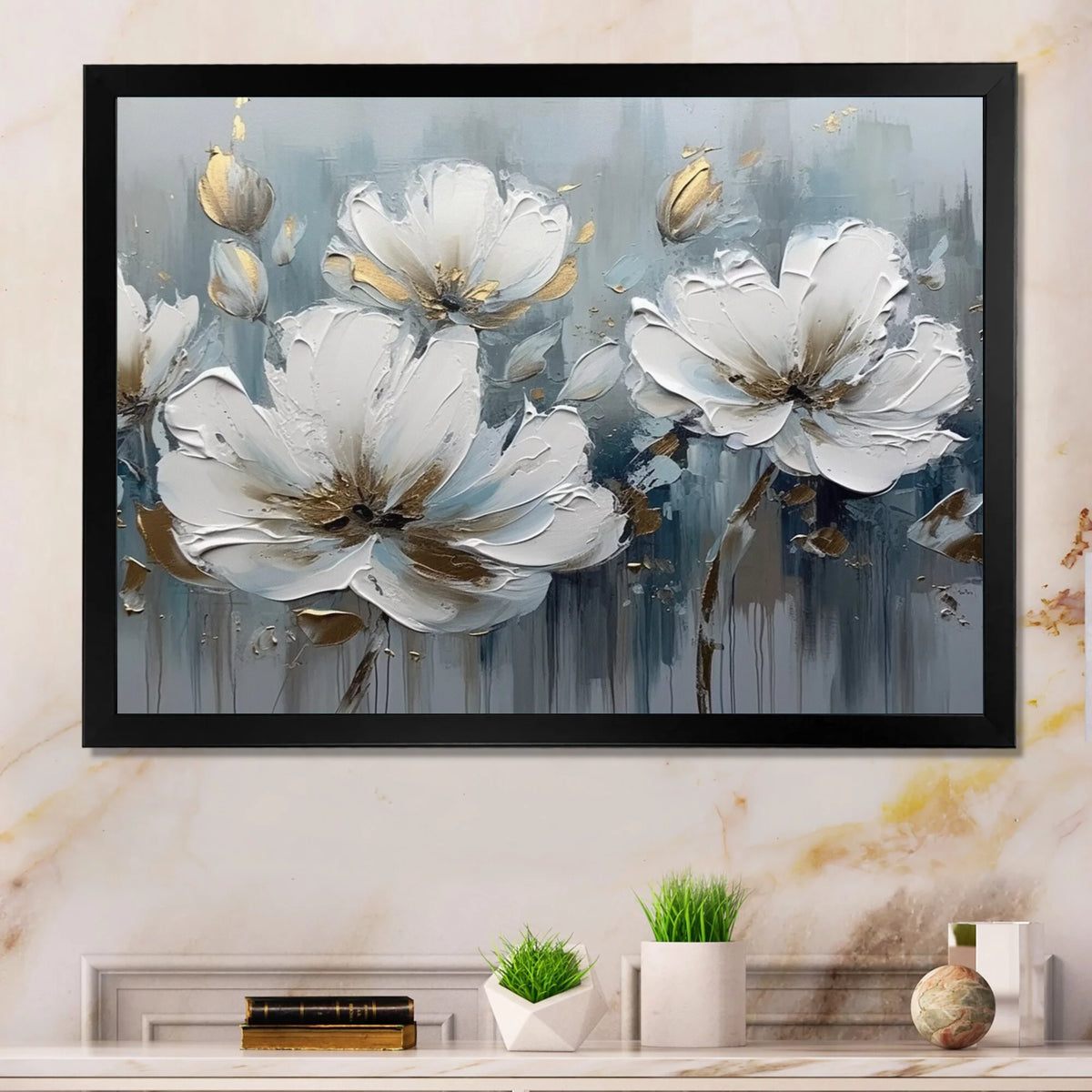 White and Gold Daisy Framed Wall Art Print 20 in. x 12 in. G3643