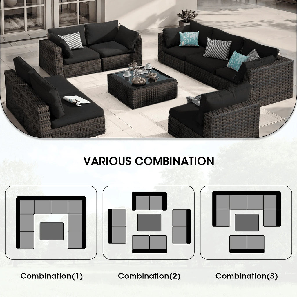9 Pieces PE Wicker Rattan Outdoor Sofa Set K172