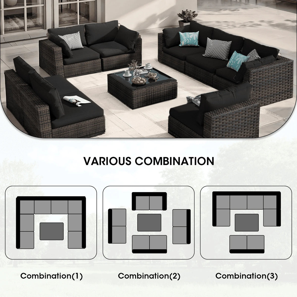 9 Pieces PE Wicker Rattan Outdoor Sofa Set K172