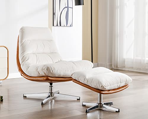 Brown PU Leather Oversized Swivel Accent Chair with Ottoman Z86008