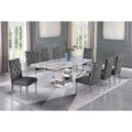 Stainless Steel 9 Piece Dining Set with Marble Table and Gray Chairs T36806