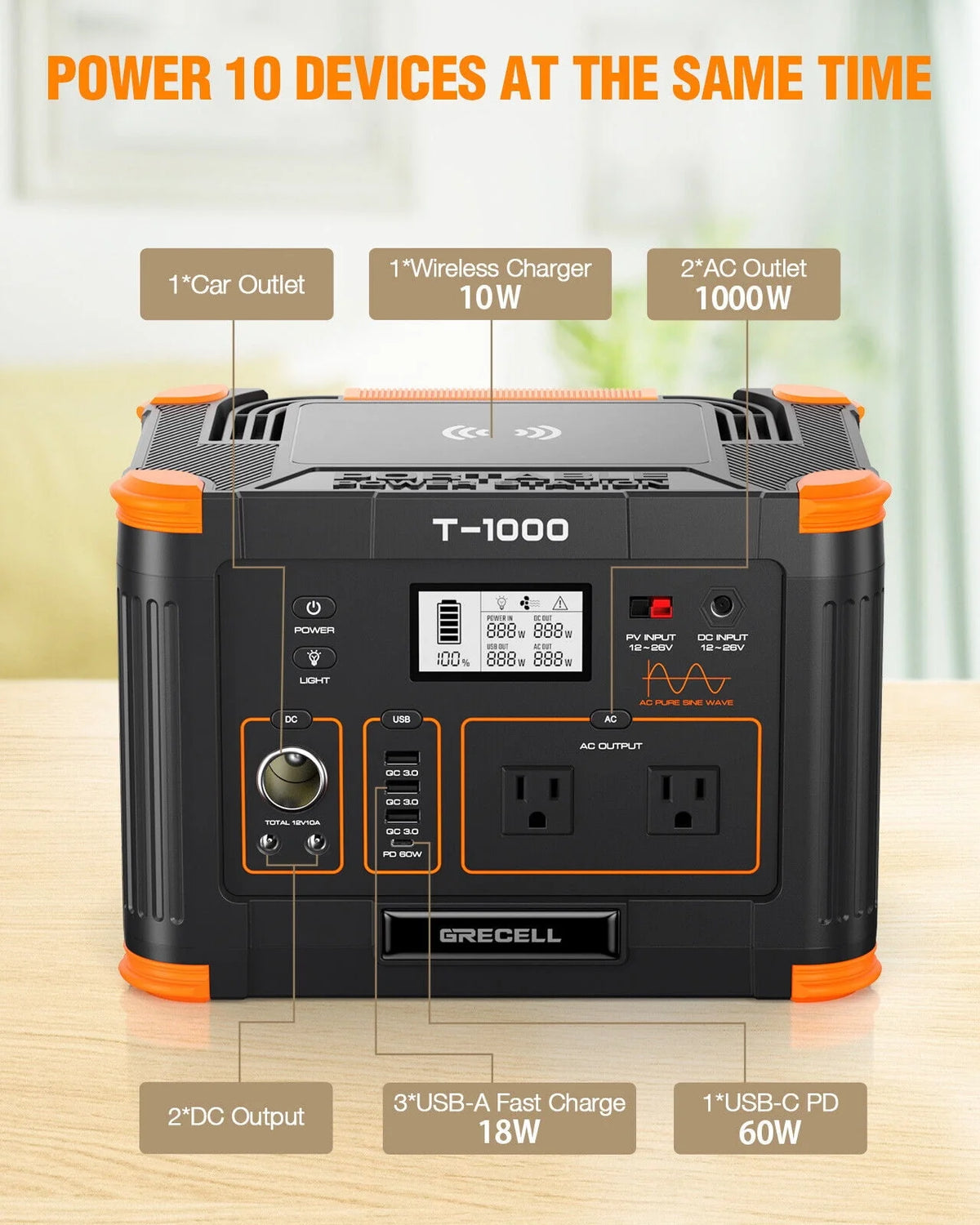 1000W Portable Power Station & 100W Foldable Solar Panel D292