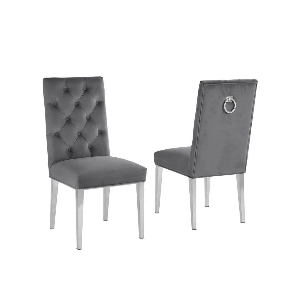 Stainless Steel 9 Piece Dining Set with Marble Table and Gray Chairs T36806