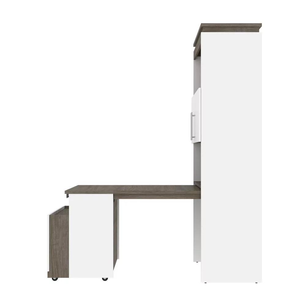 White & Walnut Grey Shelving Unit with Fold-Out Desk U2698