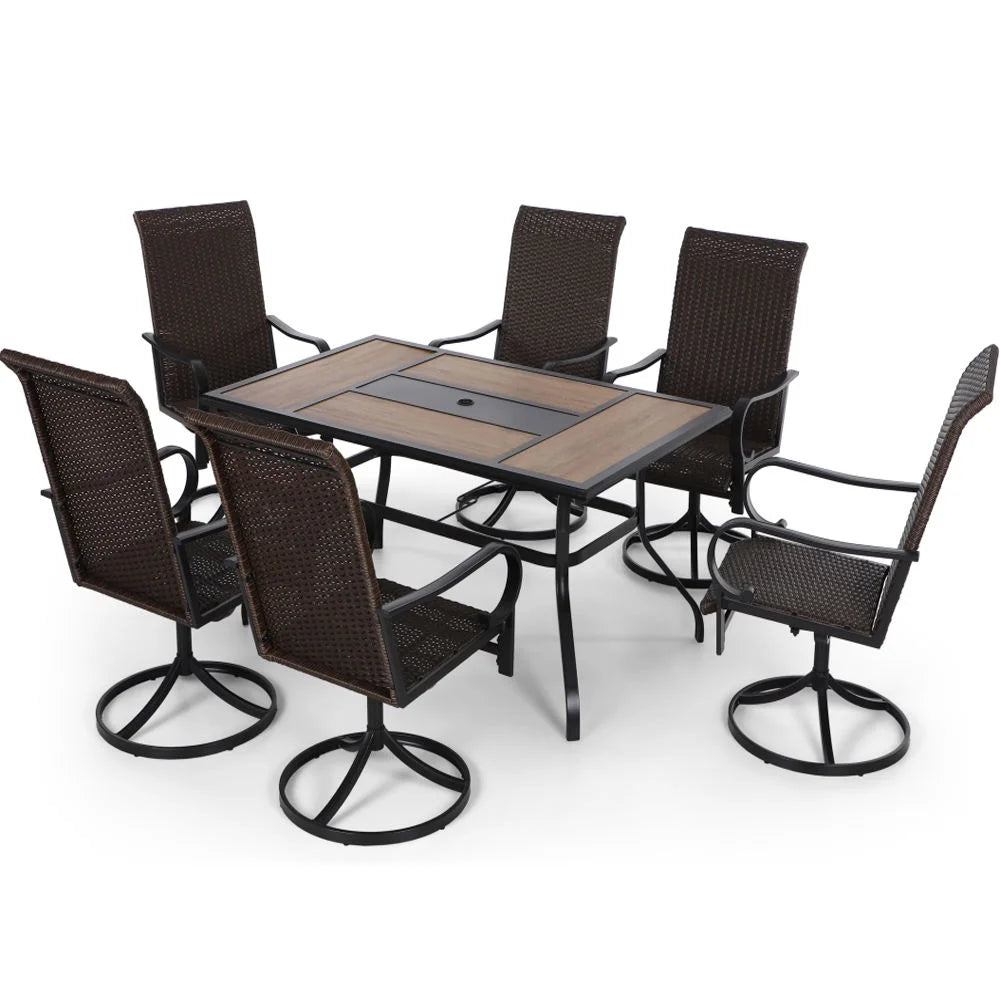 7 Piece Outdoor Patio Dining Set Rattan Chairs and Table J410