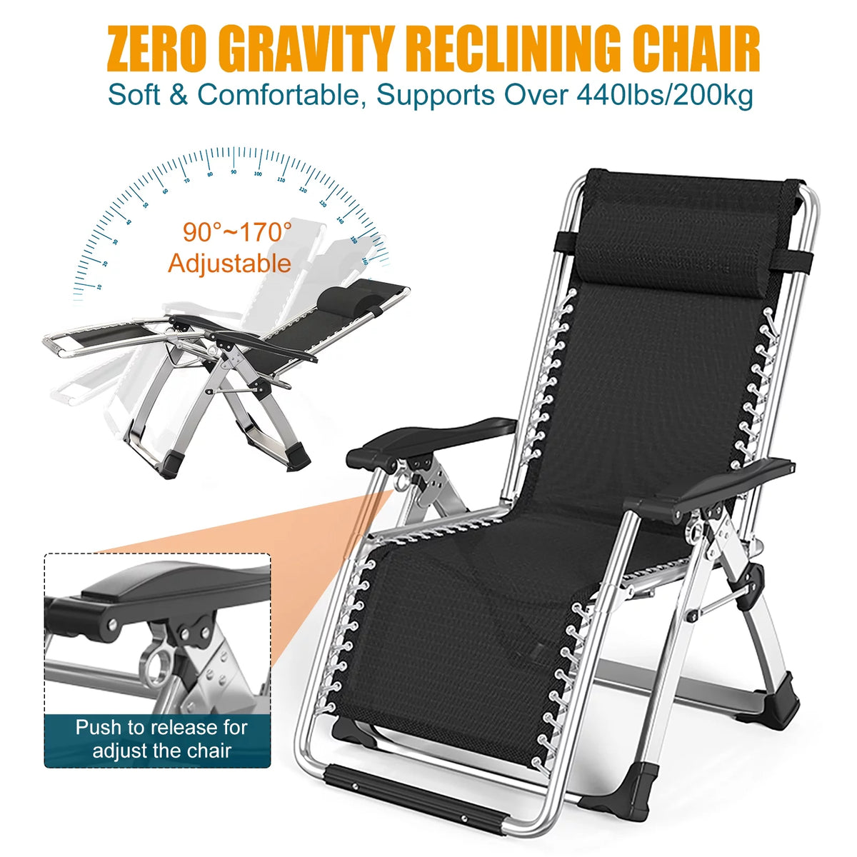 Zero Gravity Folding Lounge Chair with Cushion, Cup Holder, Pillow A181