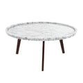 Round White Marble Coffee Table with Walnut Legs P795839