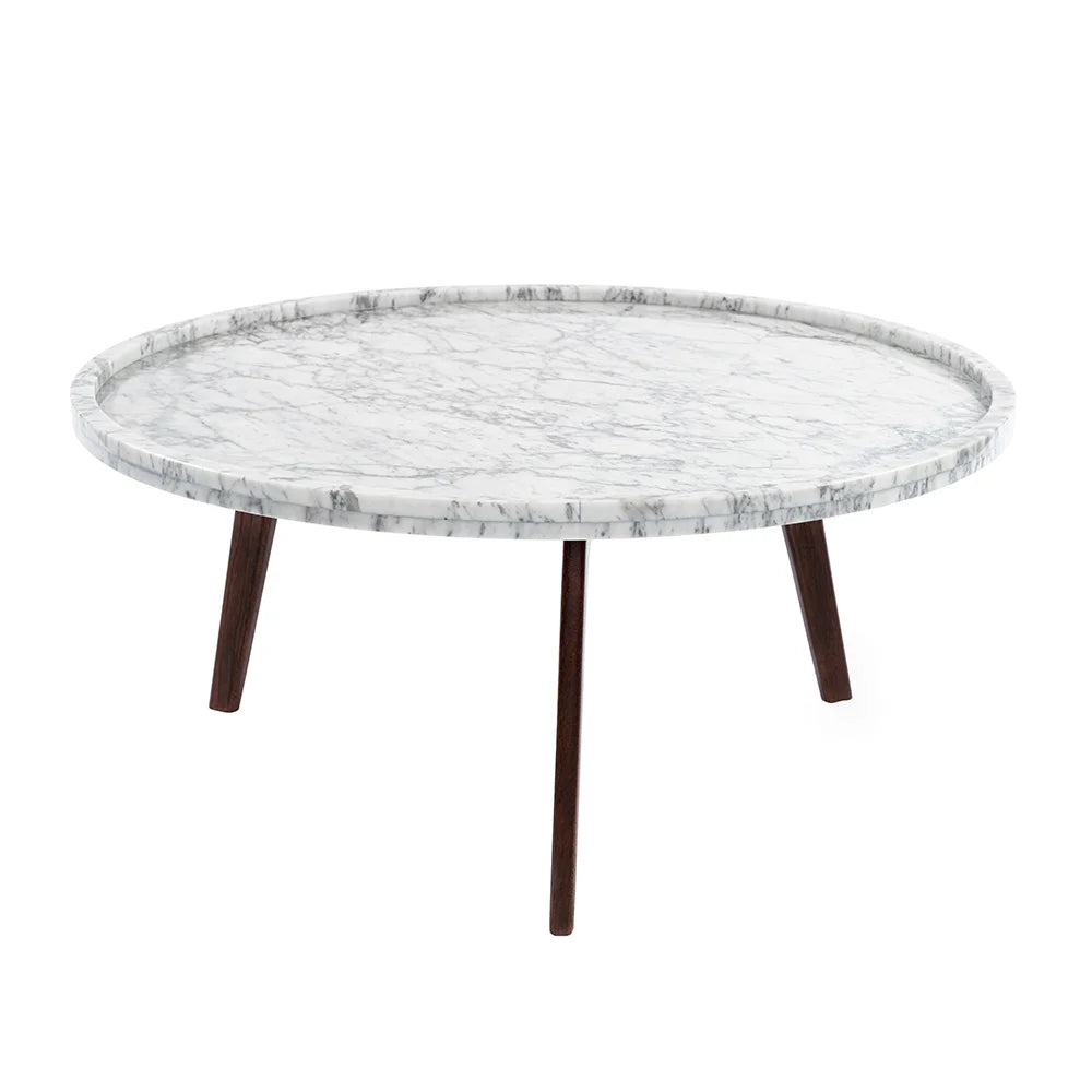 Round White Marble Coffee Table with Walnut Legs P795839