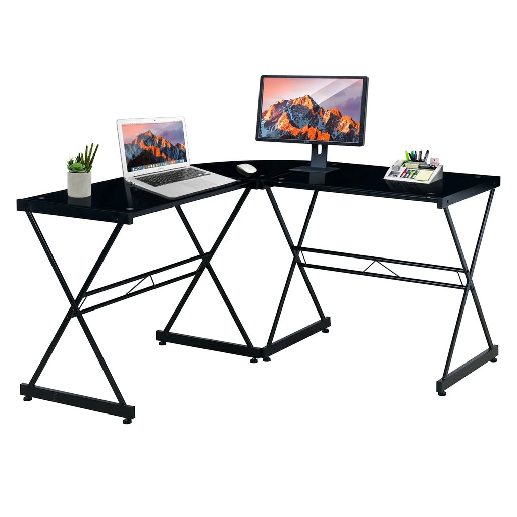 L-Shaped Glass Computer Desk Y40280