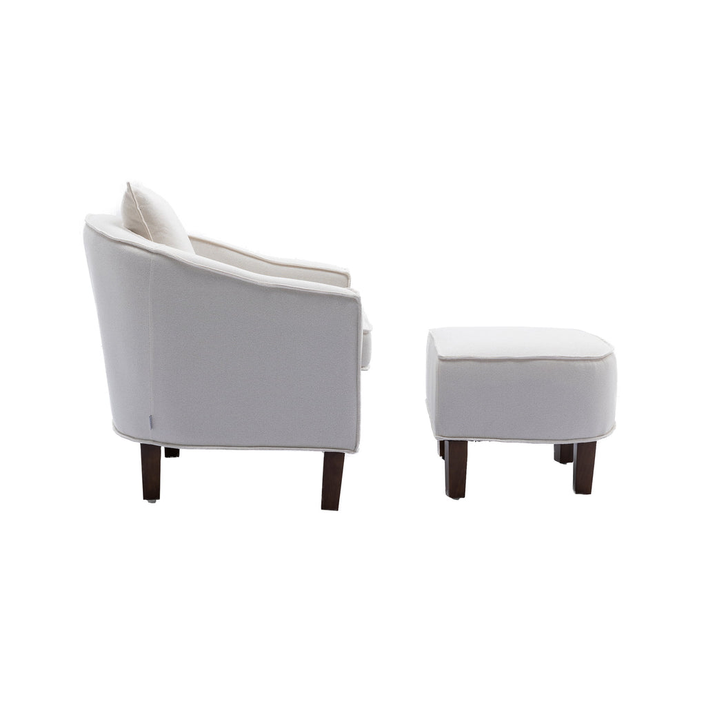 Beige Linen Upholstered Accent Chair with Ottoman L7246