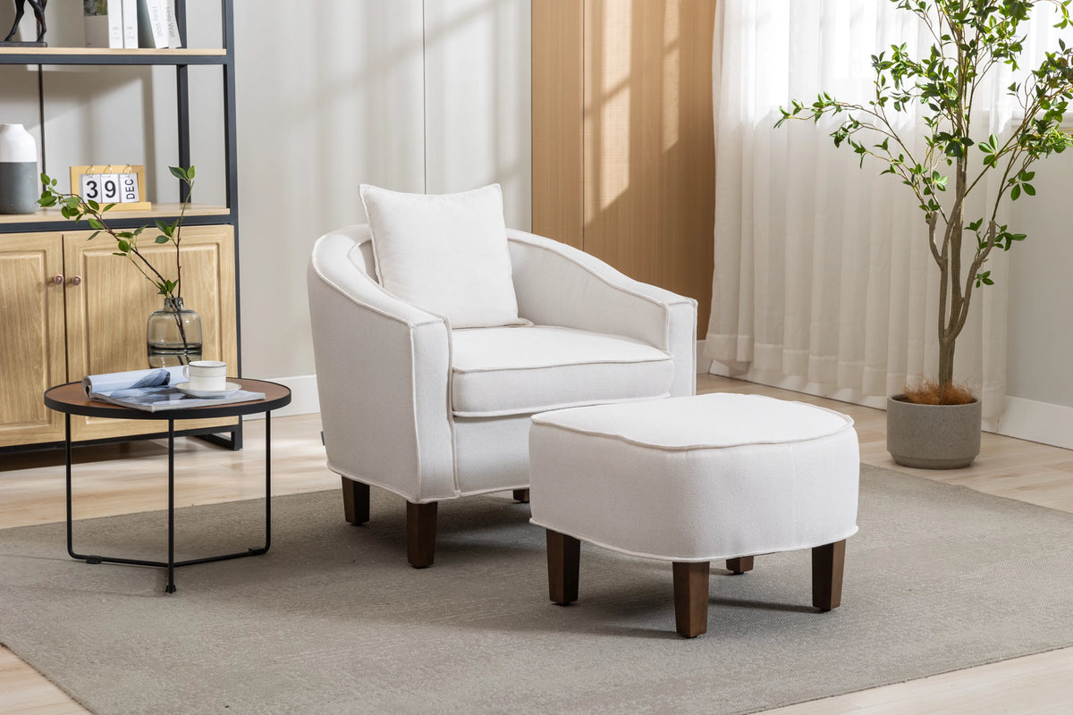 Beige Linen Upholstered Accent Chair with Ottoman L7246