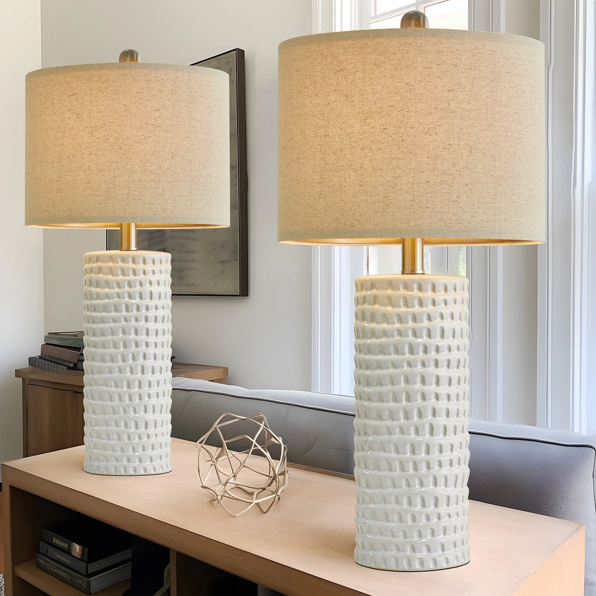 Ceramic Table Lamps Set of 2 White 24.5" Q37545