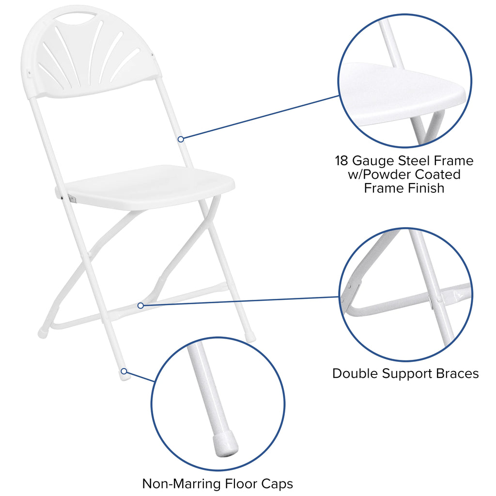 White Plastic Fan Back Folding Chair C14689