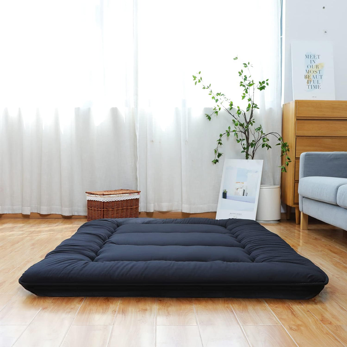 Japanese Floor Mattress Foldable Roll Up Tatami Mat with Washable Cover B7089