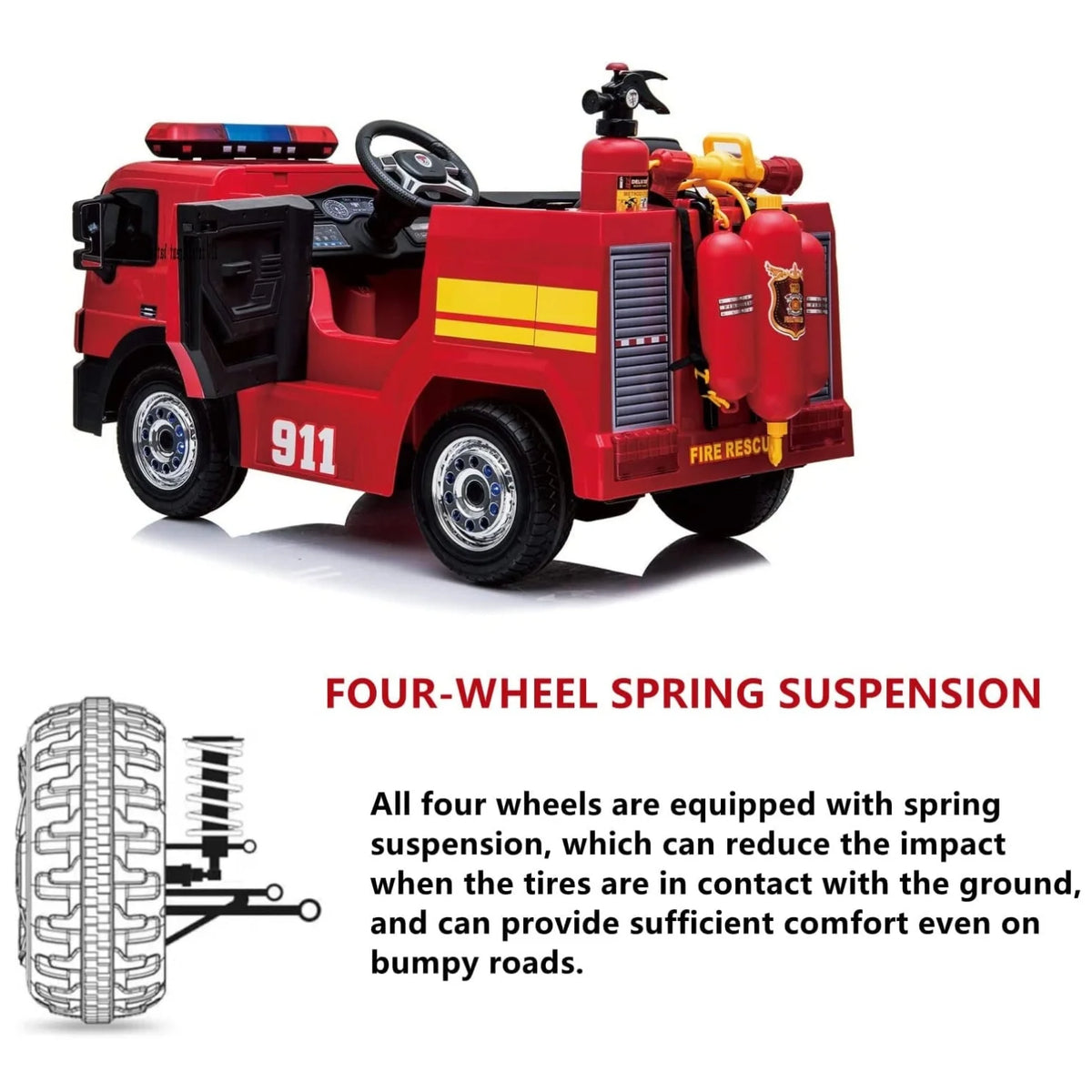 12V Kids Ride on Car Electric Powered Fire Truck Toy with Remote Control L8585