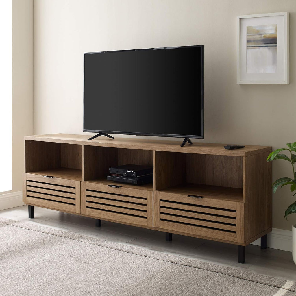 Modern Wood TV Stand with Slat Doors, 58 Inch, Dark Walnut F82504