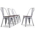 Metal Stackable Bistro Dining Chairs Set of 4 Wood Seat P57063