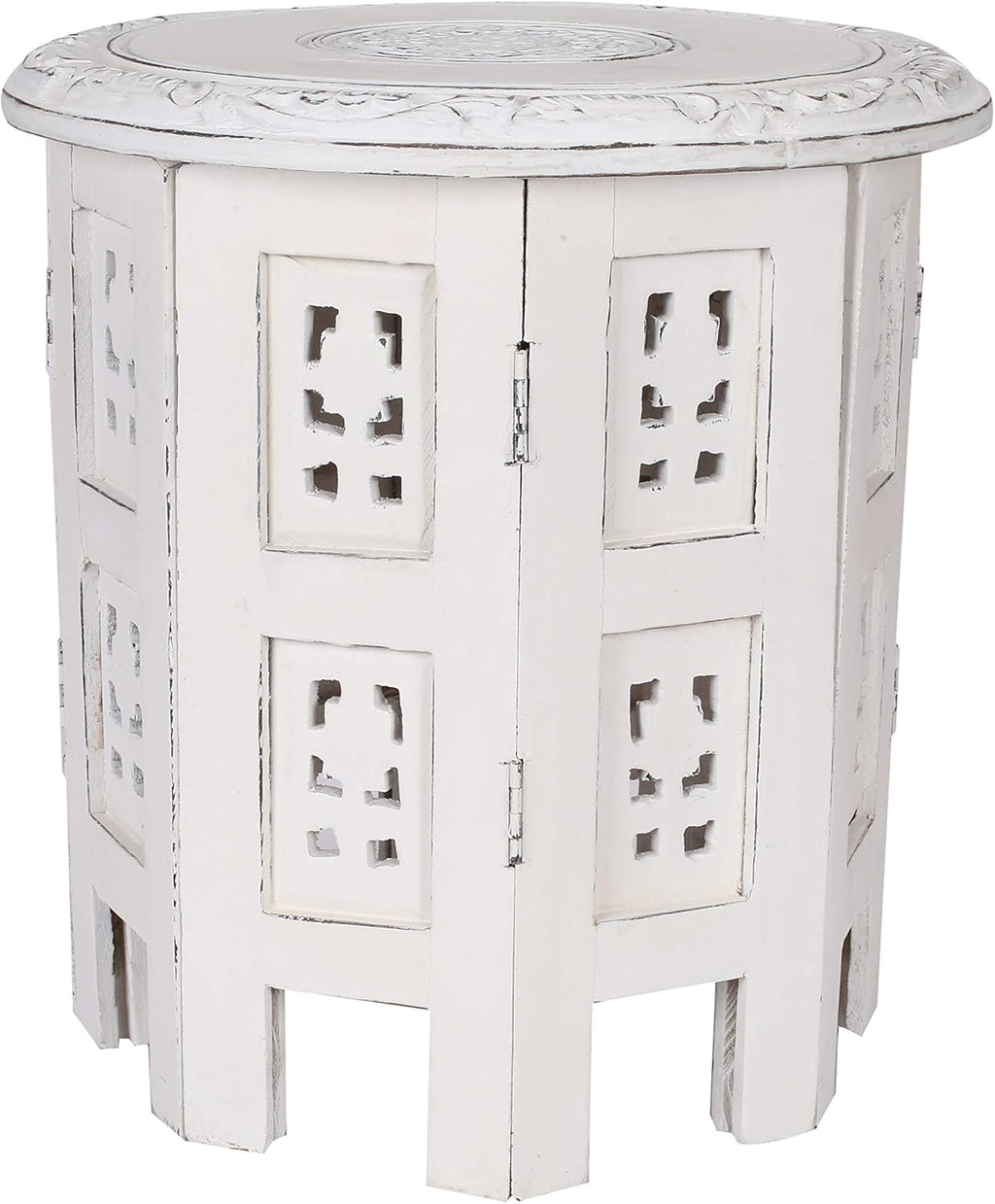 Solid Wood Hand Carved Octagonal Accent Table 18 Inch U738581