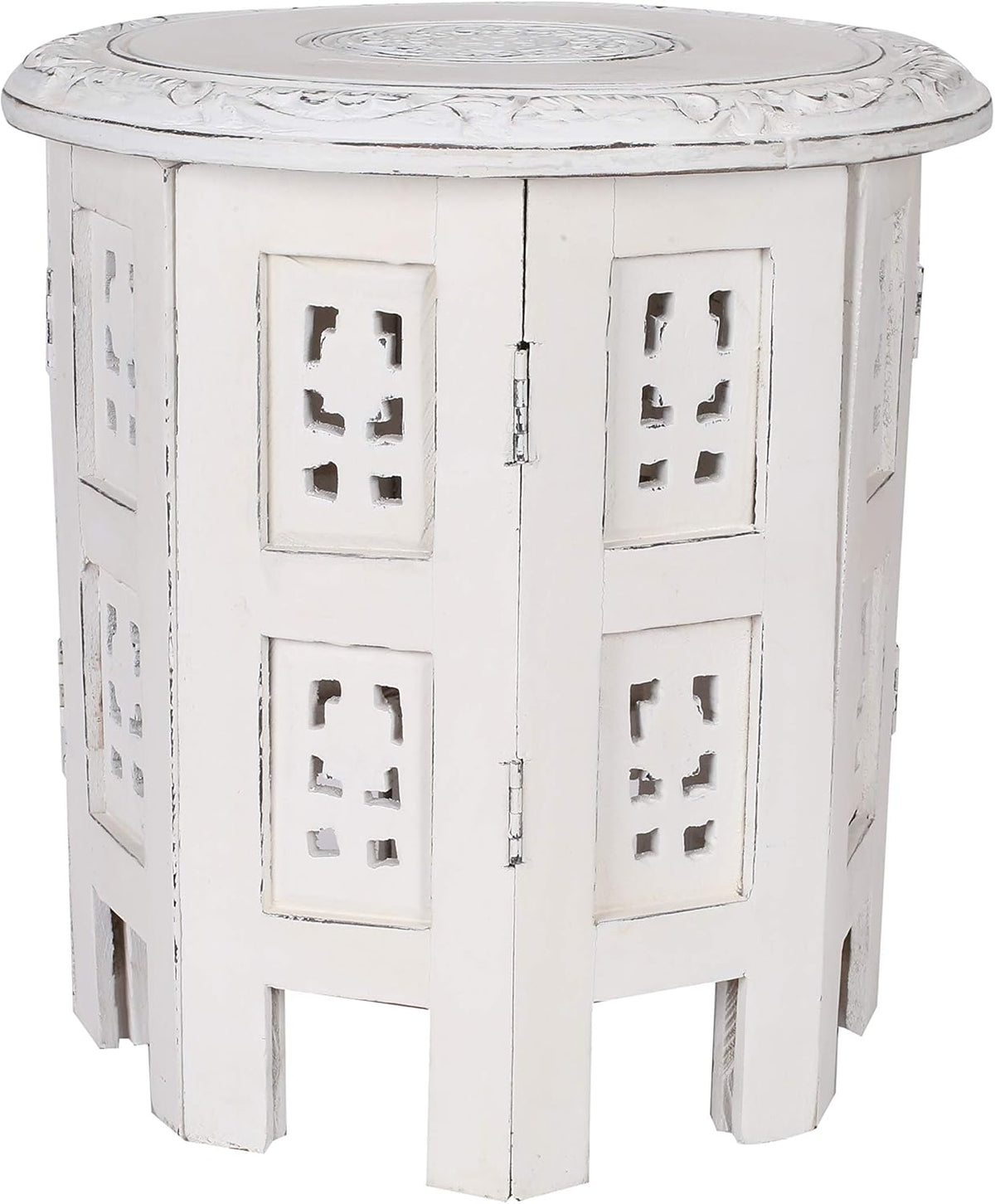 Solid Wood Hand Carved Octagonal Accent Table 18 Inch U738581