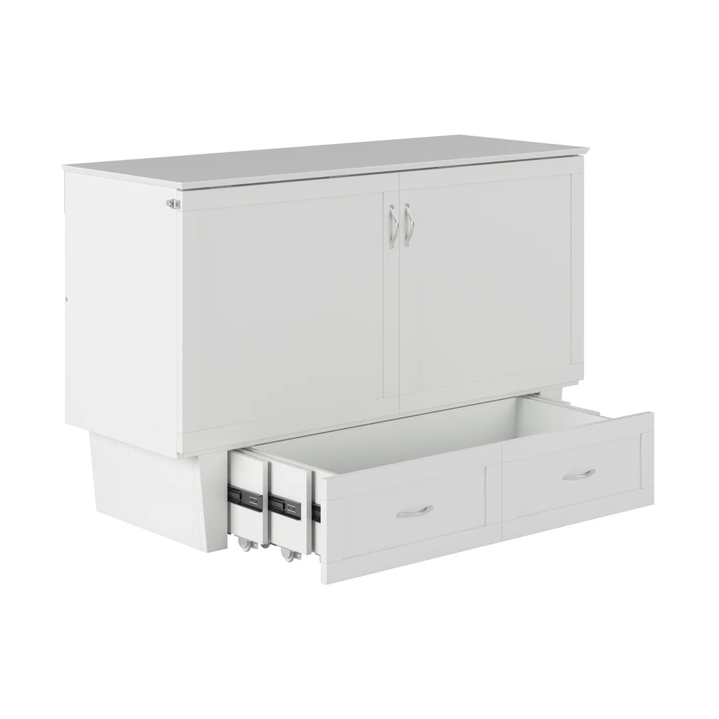 Queen Solid Wood Murphy Bed Chest with Mattress in White J775