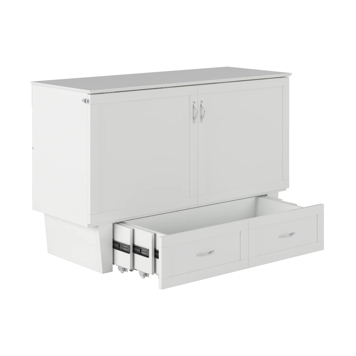 Queen Solid Wood Murphy Bed Chest with Mattress in White J775