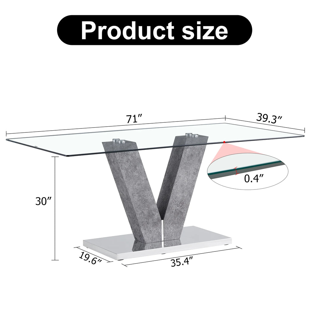 Modern Minimalist Rectangular Glass Dining Table for 6-8 O51242
