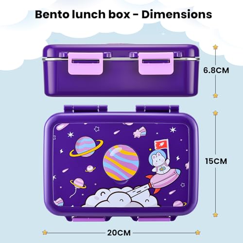 3-Compartment Kids Bento Lunch Box with Leak-Proof Lid, Spoon & Stainless Steel Tray A2859
