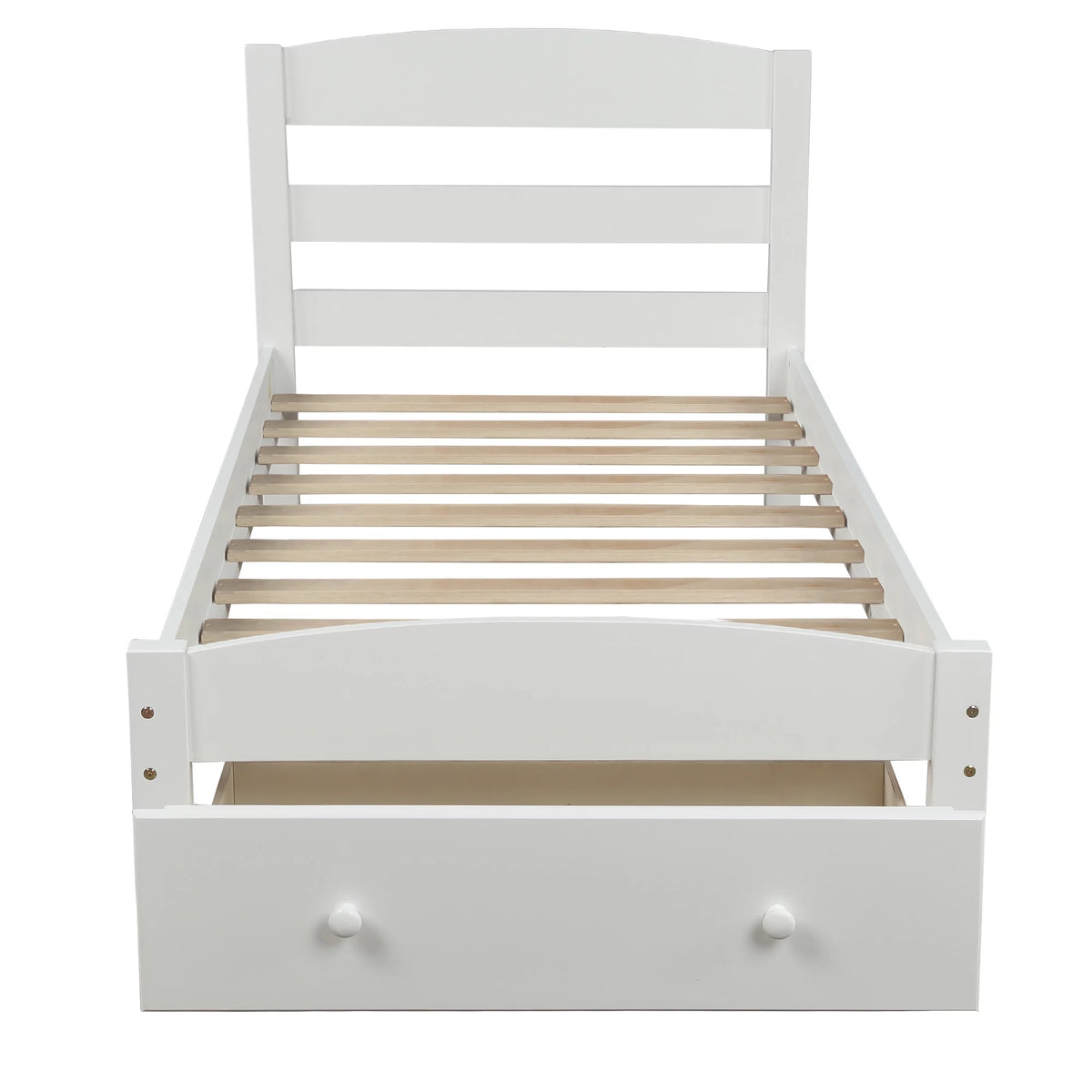 White Twin Solid Wood Bed Frame with Storage Drawer H5684